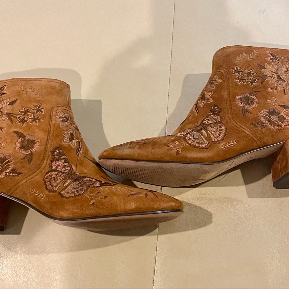 Johnny Was Embroidered Suede Ankle Boots